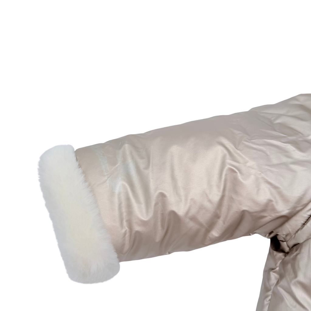 Doudoune bébé à capuche beige irisé et doublure douce – 9 mois