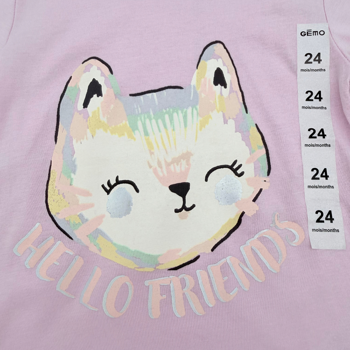 T-shirt col roulé mauve motif chat - 24 mois