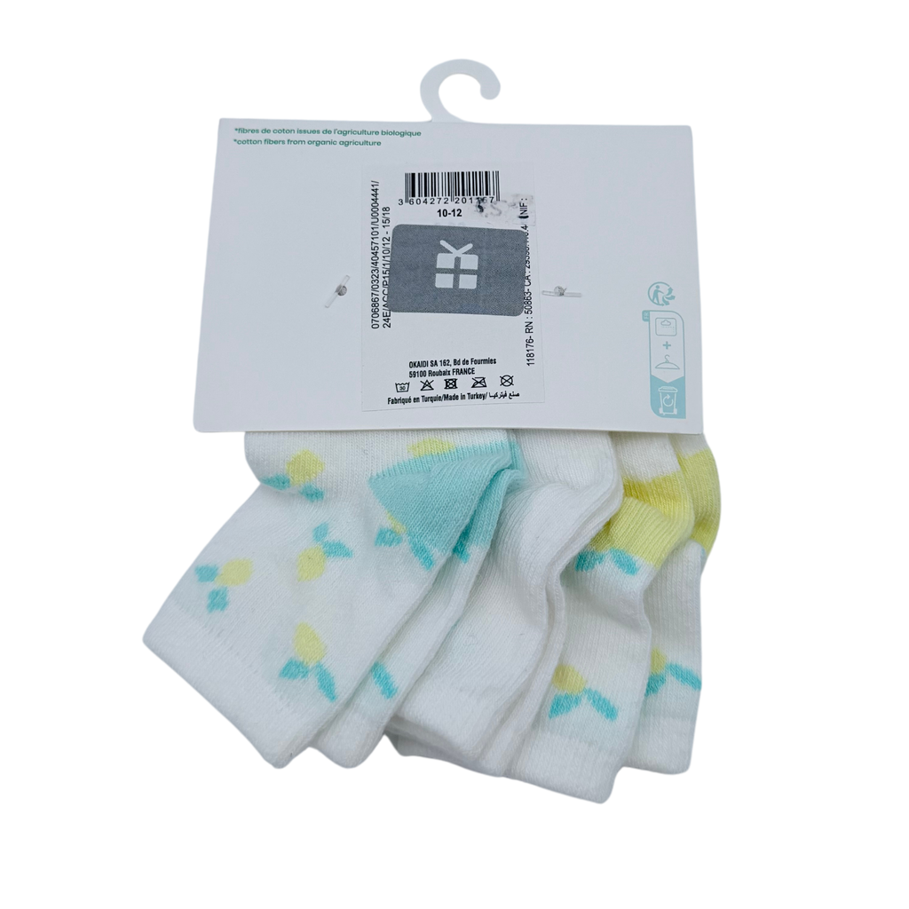 Lot de 3 paires de chaussettes blanches à motifs citrons – 10-12