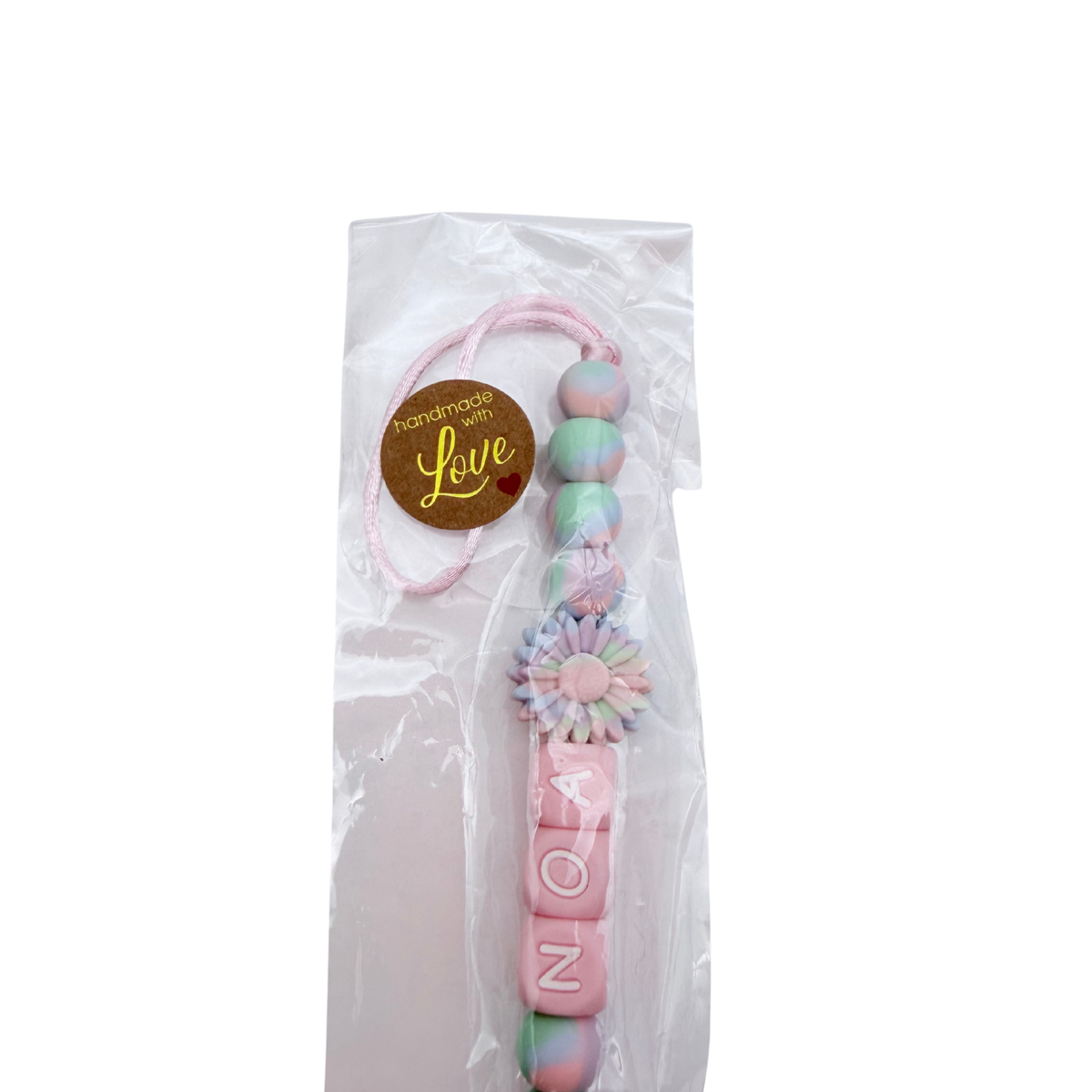 Attache-sucette personnalisée Noa rose pastel