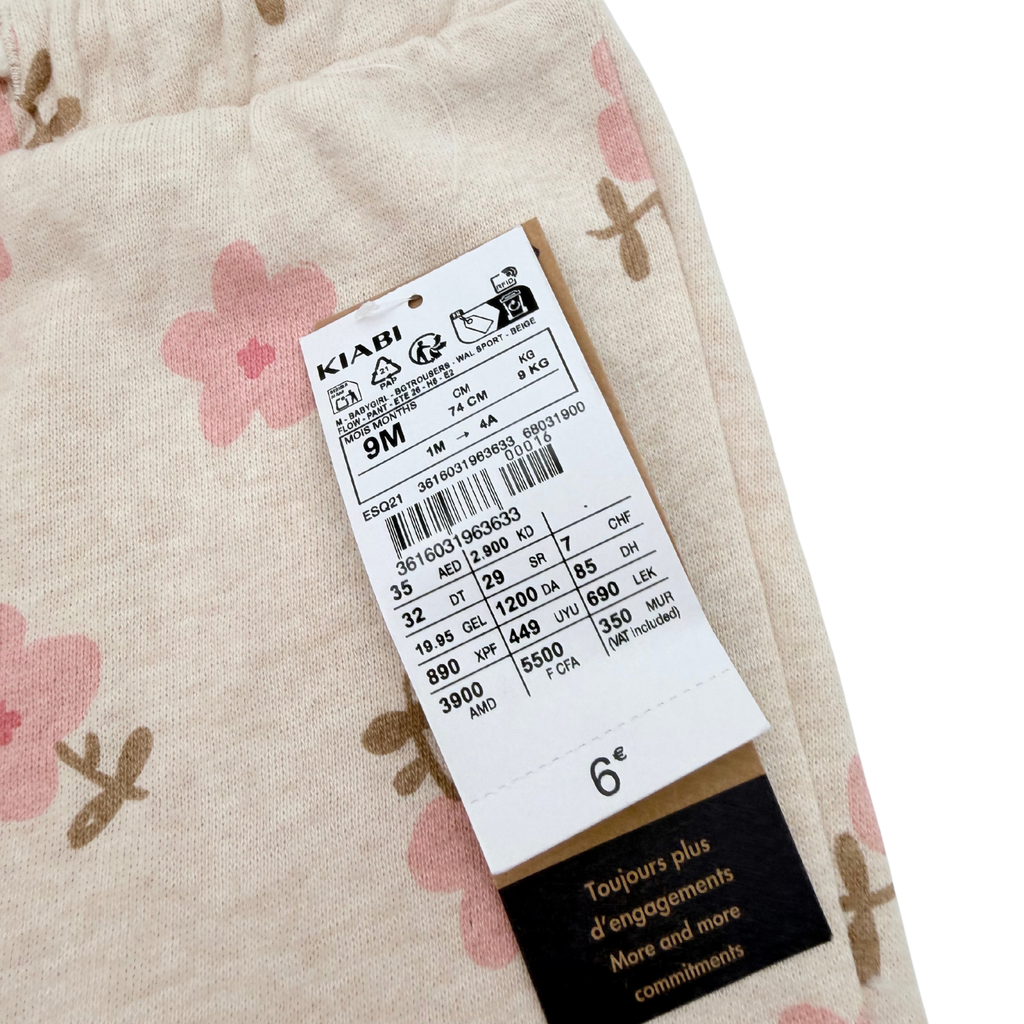 Pantalon beige à fleurs roses - 9 mois