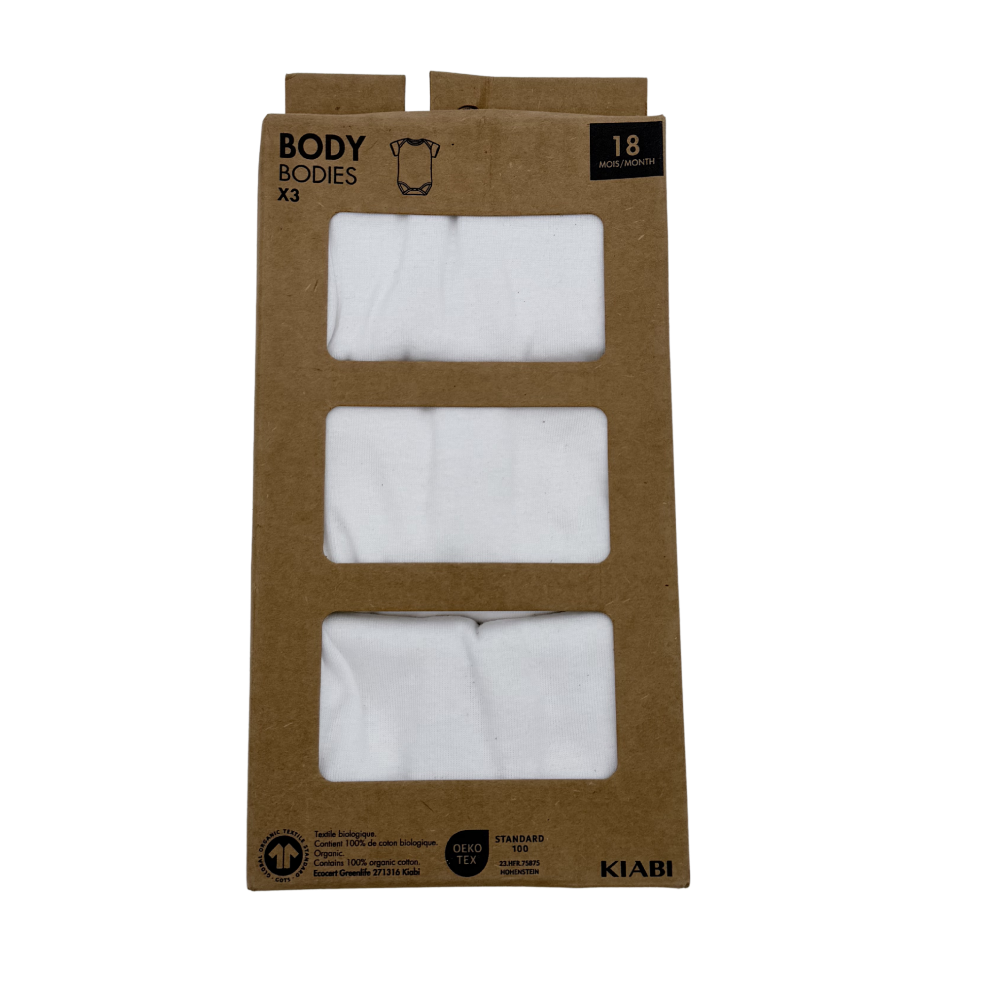 Lot de 3 bodies manches courtes blancs — 18 mois