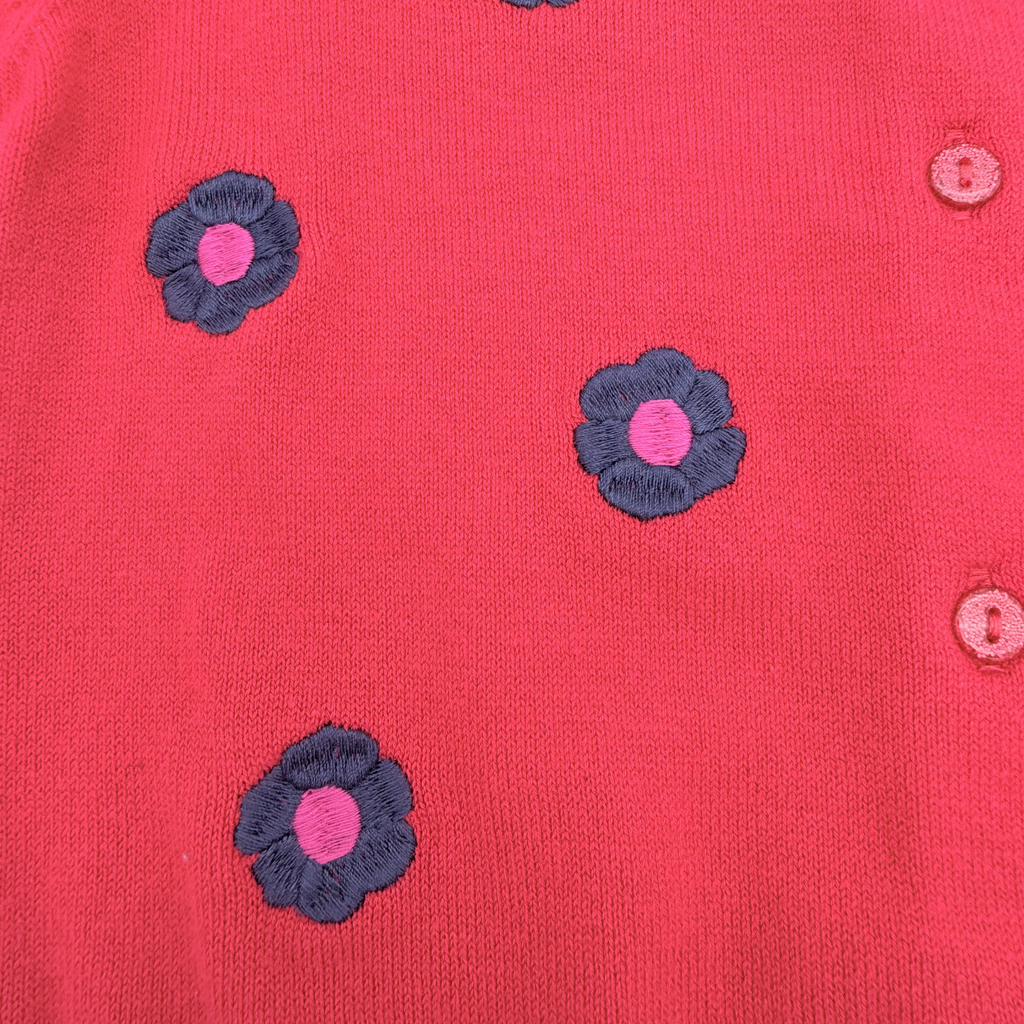 Gilet rouge fleurs — 3 ans