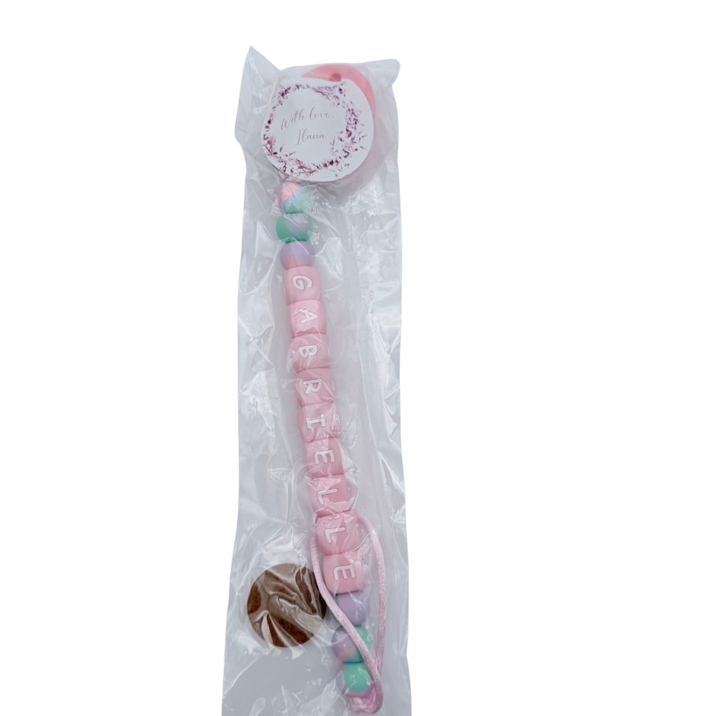 Attache-sucette personnalisée Gabrielle rose pastel