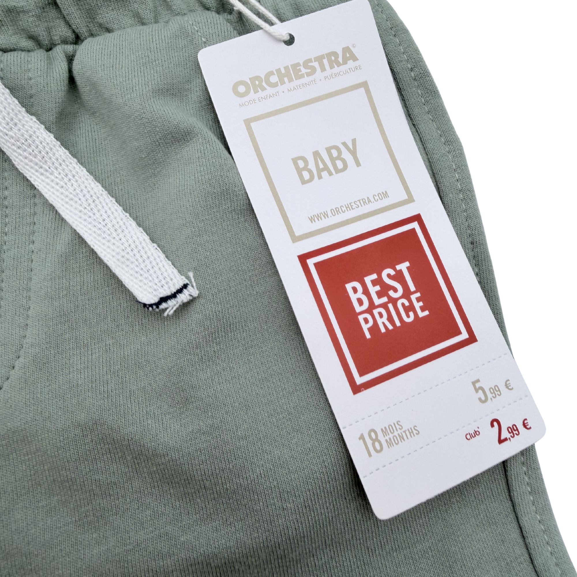 Short en molleton vert sauge - 18 mois