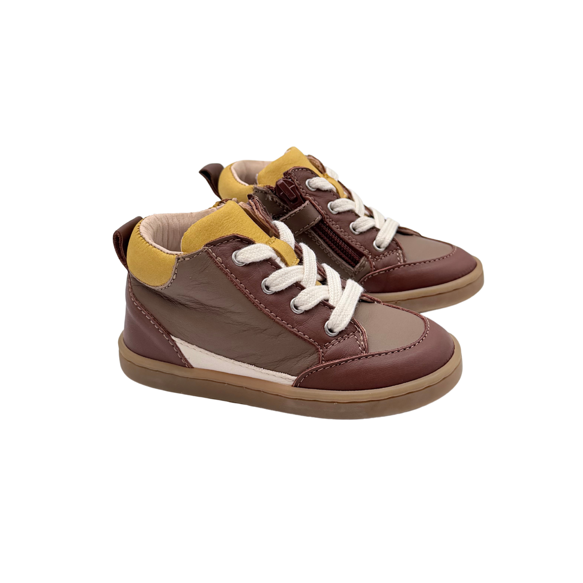 Baskets montantes premiers pas en cuir marron et jaune - 23