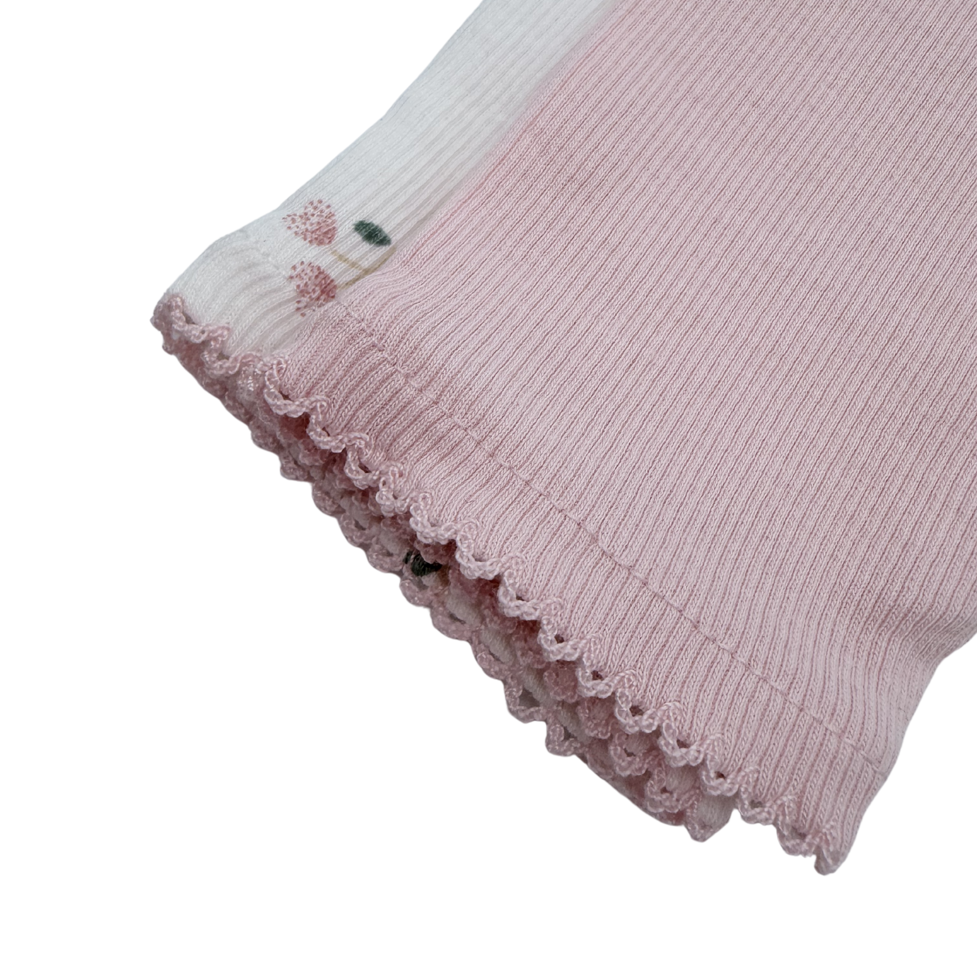 Lot de 2 leggings côtelés rose et blanc à fleurs — 9 mois