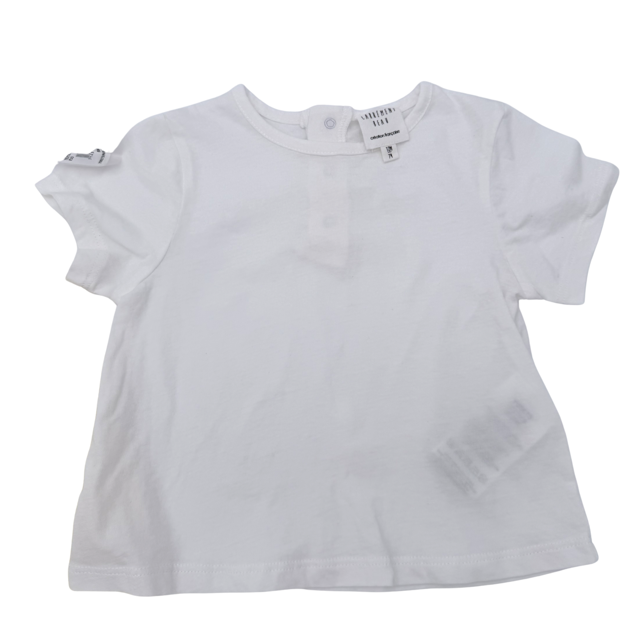 Ensemble salopette short jaune pâle et t-shirt — 12 mois