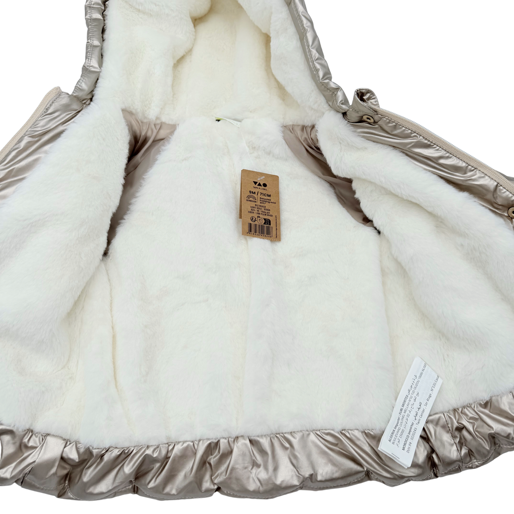 Doudoune bébé à capuche beige irisé et doublure douce – 9 mois