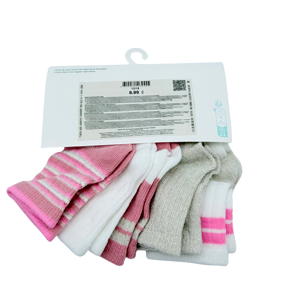 Lot de 5 paires de chaussettes rose, blanc et doré – 15-18