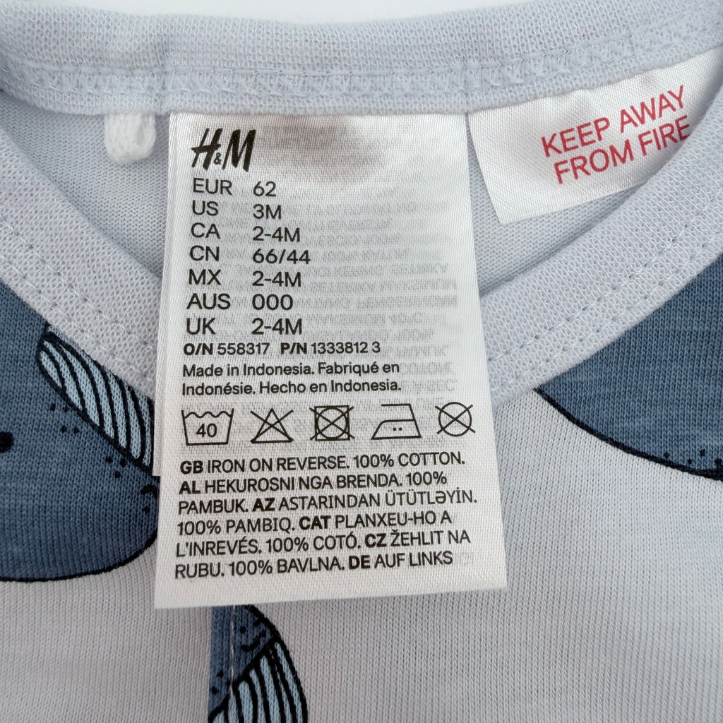Lot de 3 pyjamas courts bébé à motifs baleines - 2-4 mois