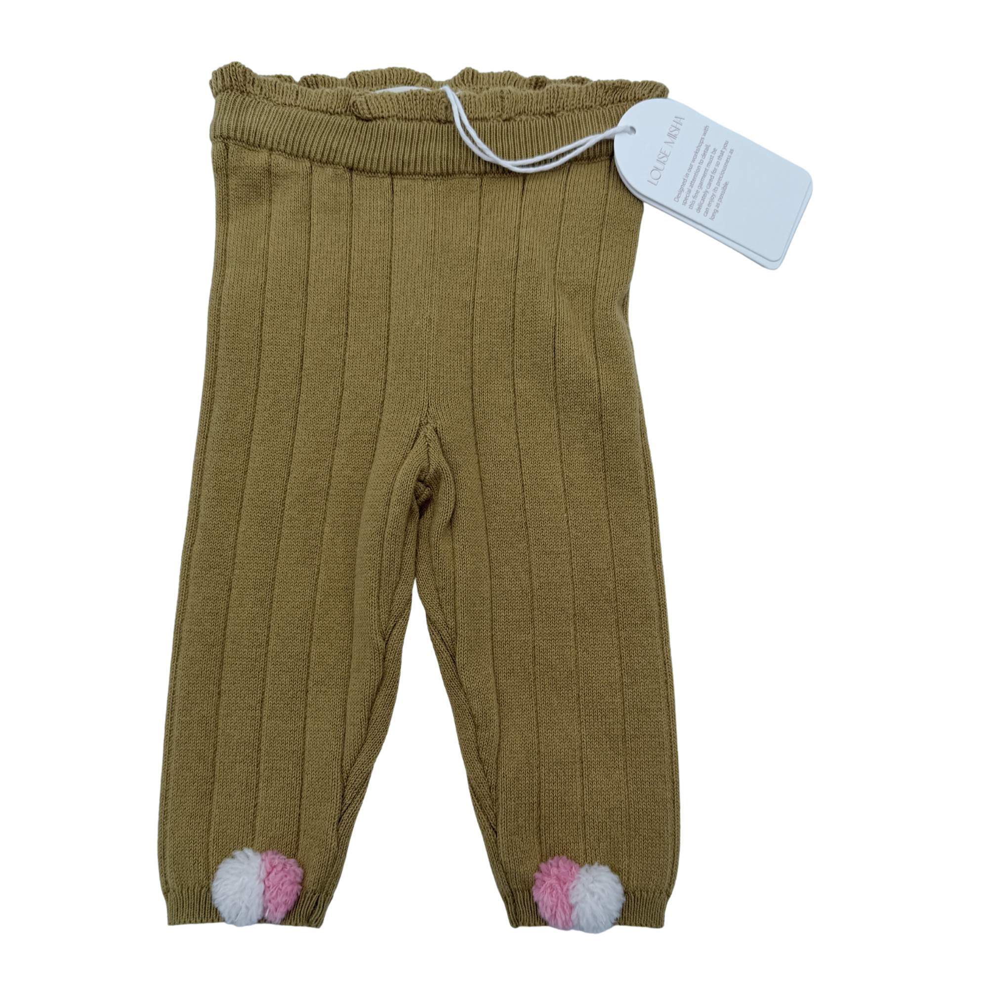 Legging en maille moutarde à pompons — 6 mois