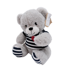 Peluche ours gris en marinière avec cœur rouge – 22 cm
