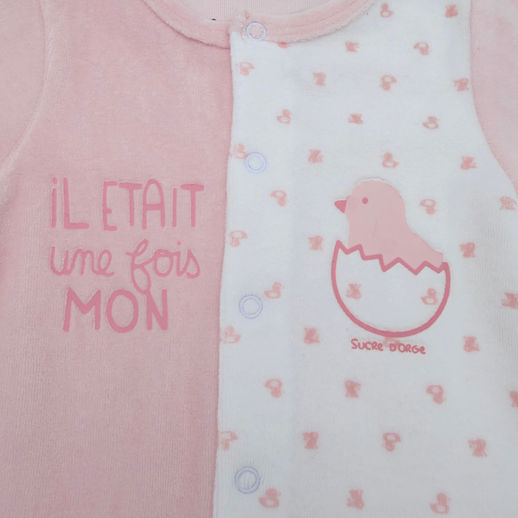 Pyjama bébé rose et blanc à pieds - 12 mois