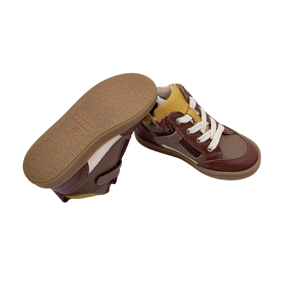 Baskets montantes premiers pas en cuir marron et jaune - 23