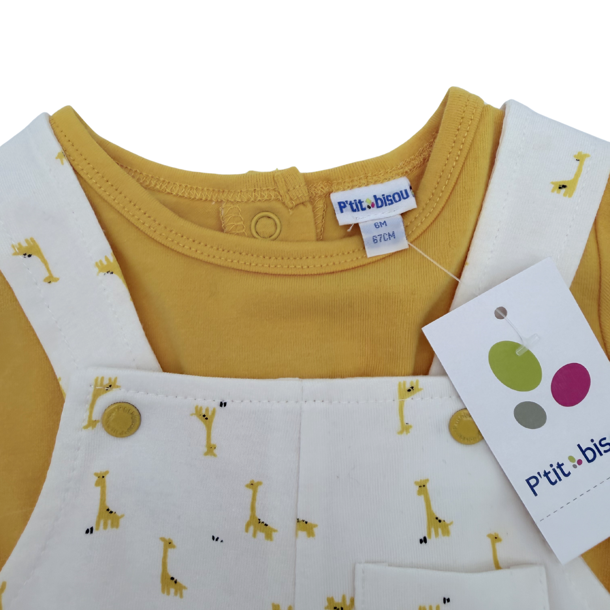 Ensemble salopette short et t-shirt girafes — 6 mois