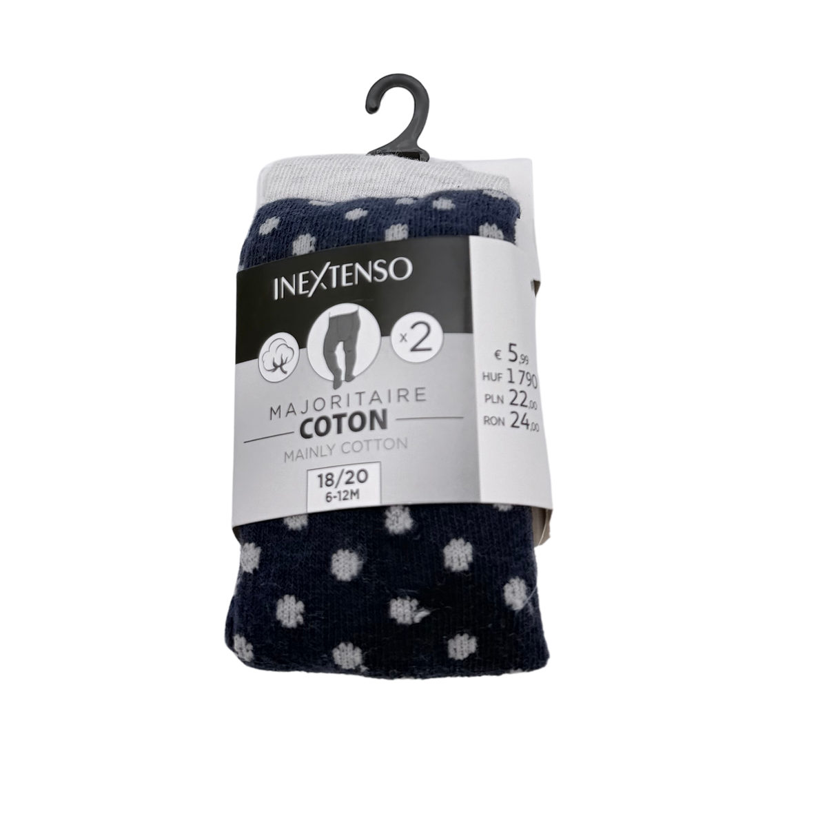 Lot de 2 collants bébé bleu marine et blanc à pois – 18-20