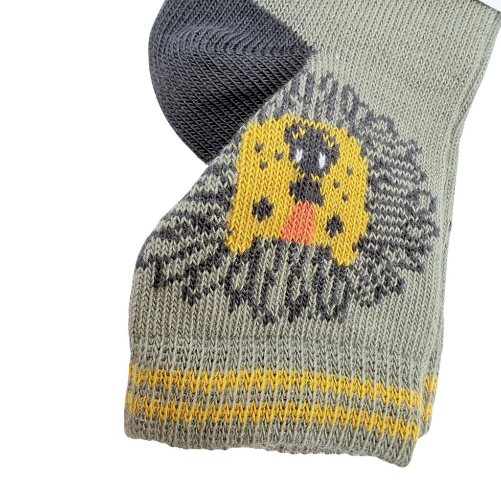Chaussettes kaki en coton bio motif lion - 15-16