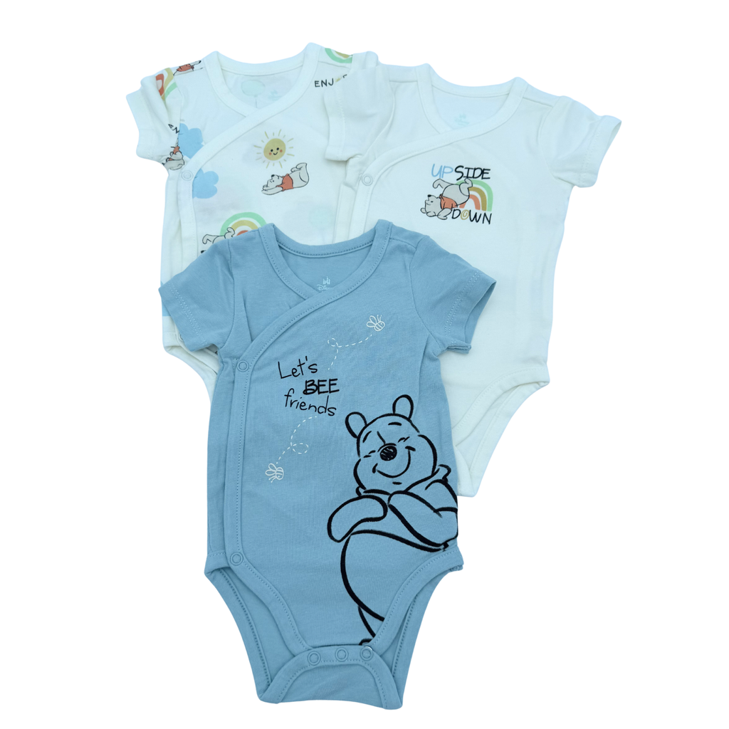 Lot de 3 bodies bébé bleu Winnie — 1 mois