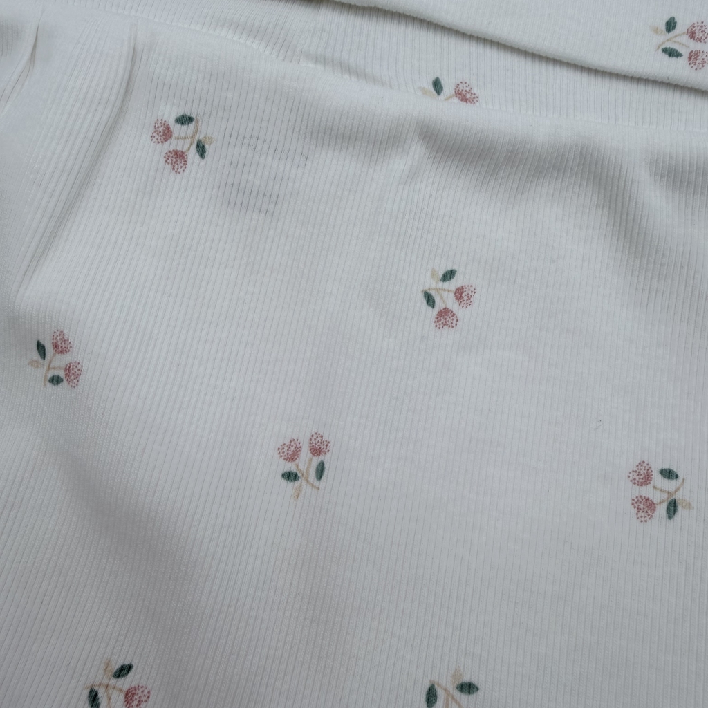 Lot de 2 leggings côtelés rose et blanc à fleurs — 9 mois