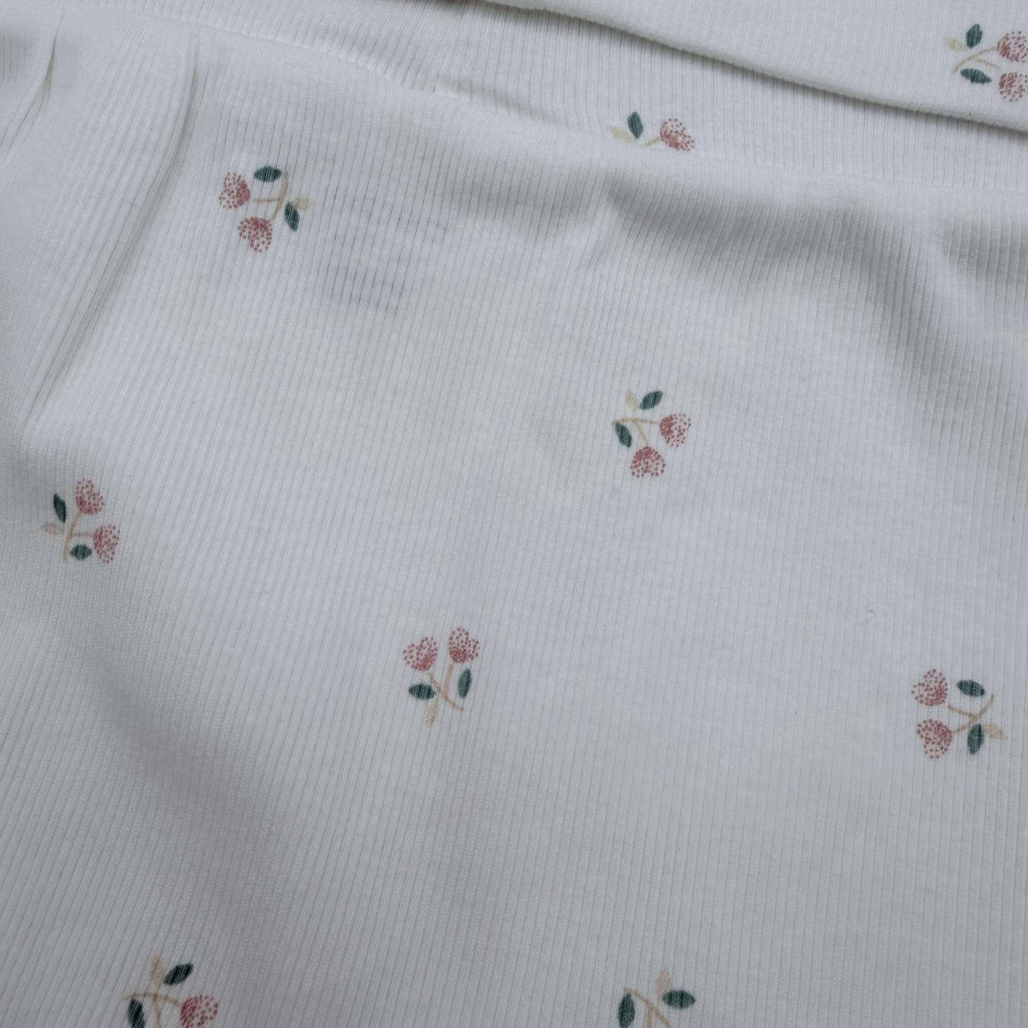 Lot de 2 leggings côtelés rose et blanc à fleurs — 9 mois