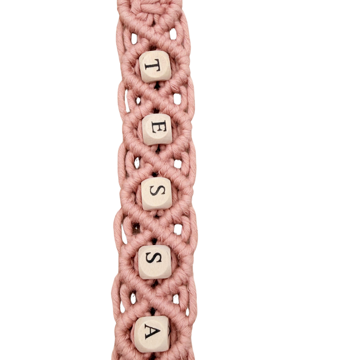 Attache-sucette macramé rose personnalisée Tessa