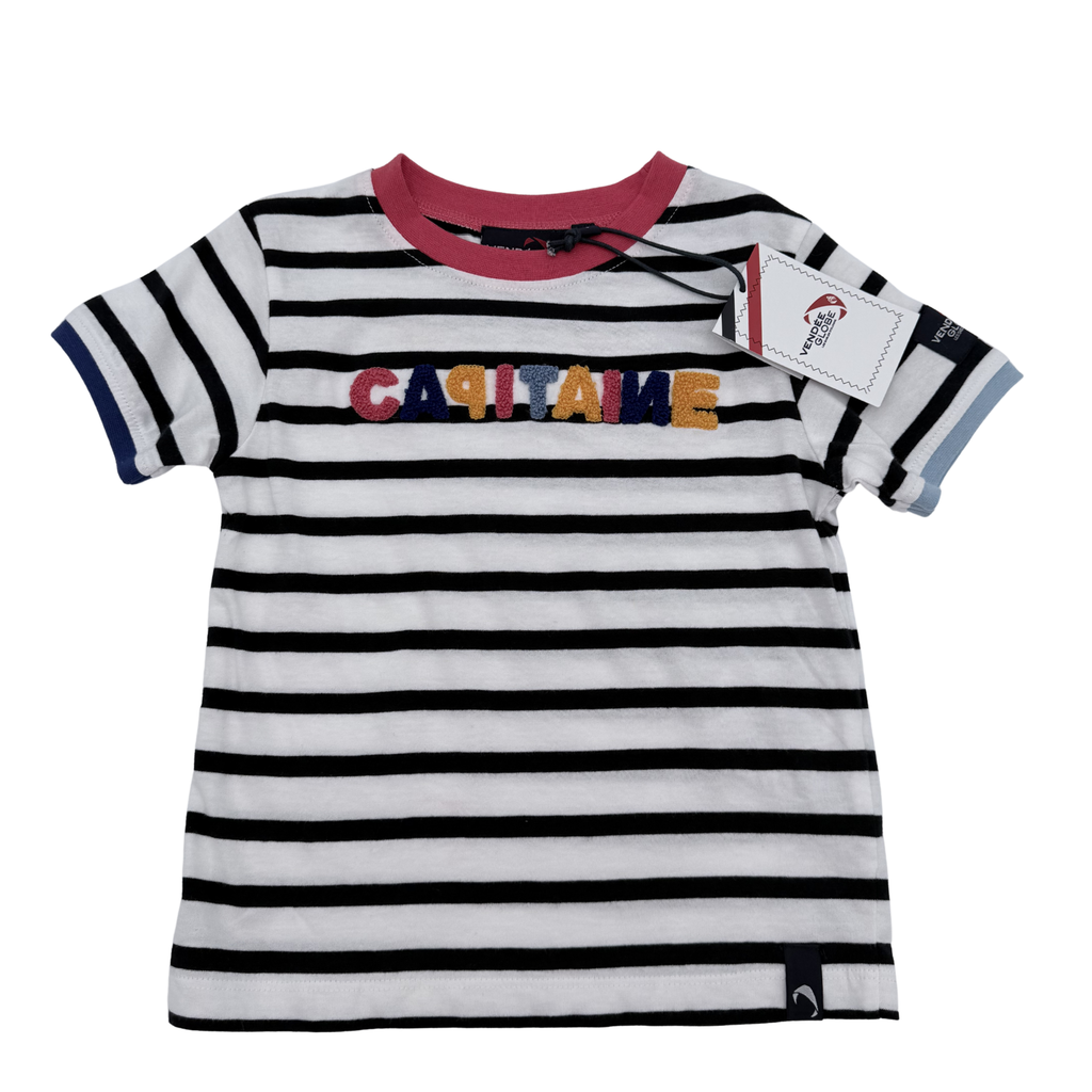 T-shirt enfant rayé noir et blanc “Capitaine” — 3 ans