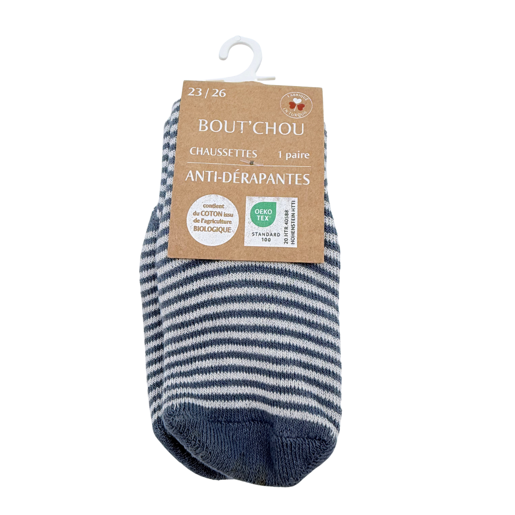Chaussettes bleues rayées antidérapantes – 23-26