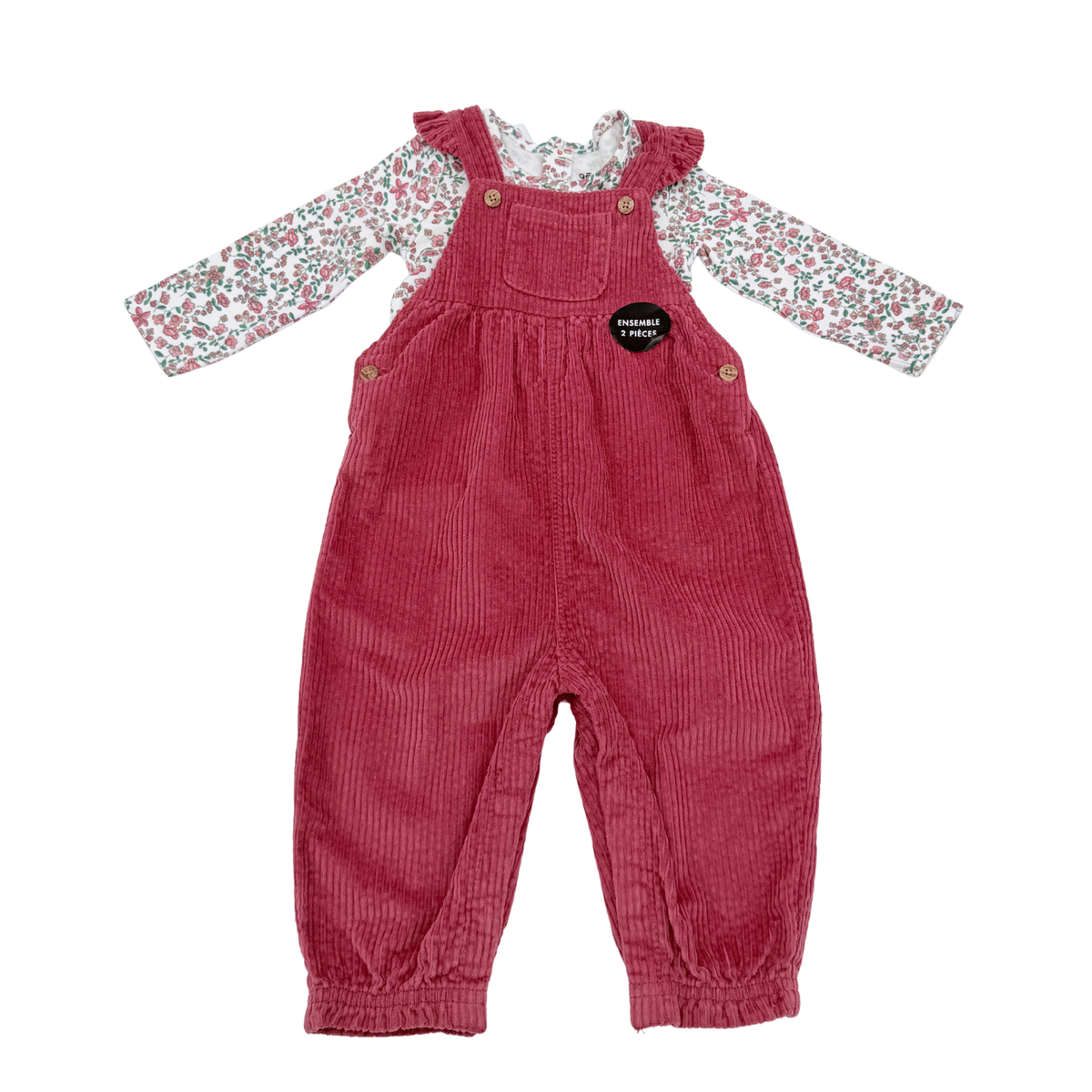 Ensemble salopette en velours côtelé et body fleuri - 12 mois