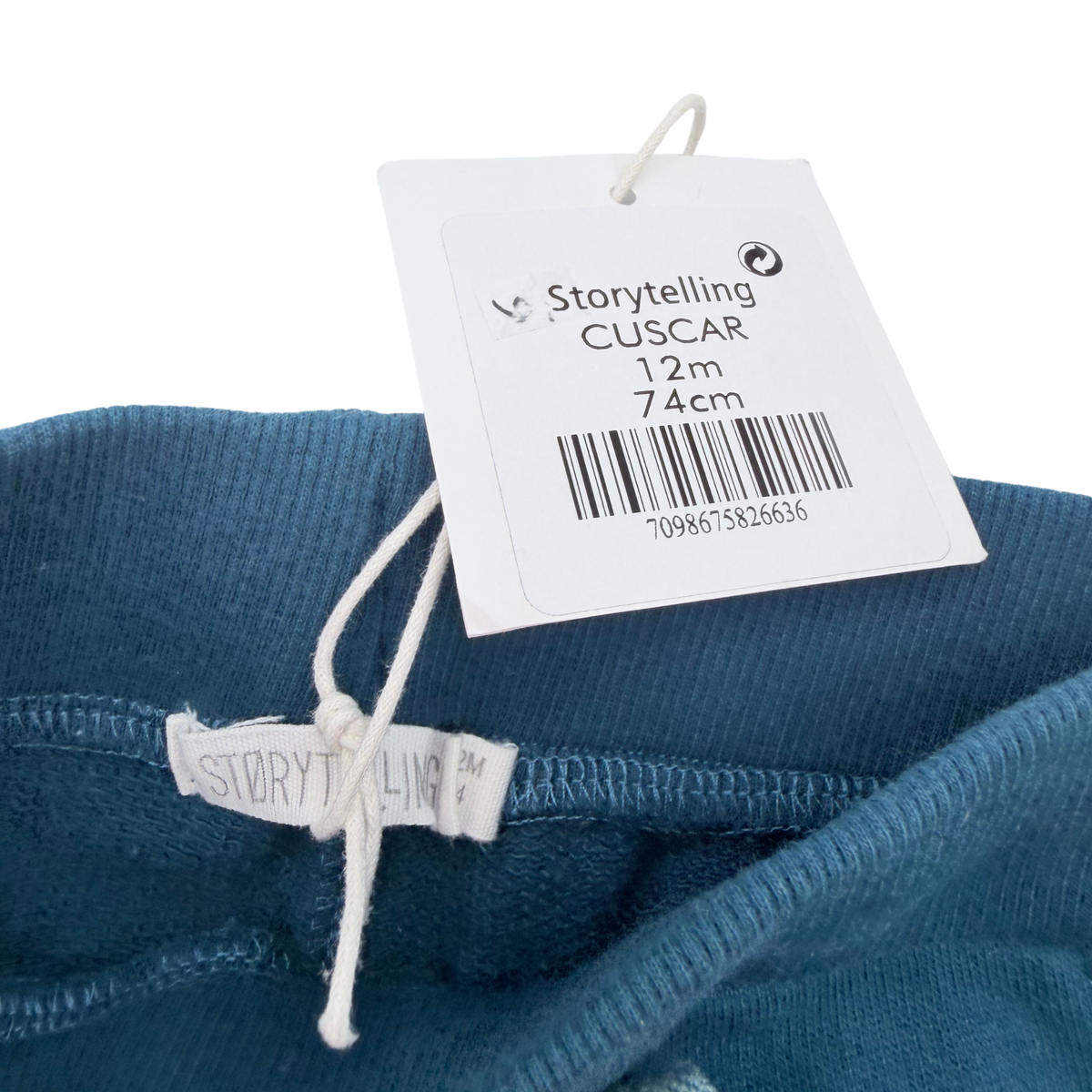 Pantalon jogging bleu à empiècements côtelés - 12 mois