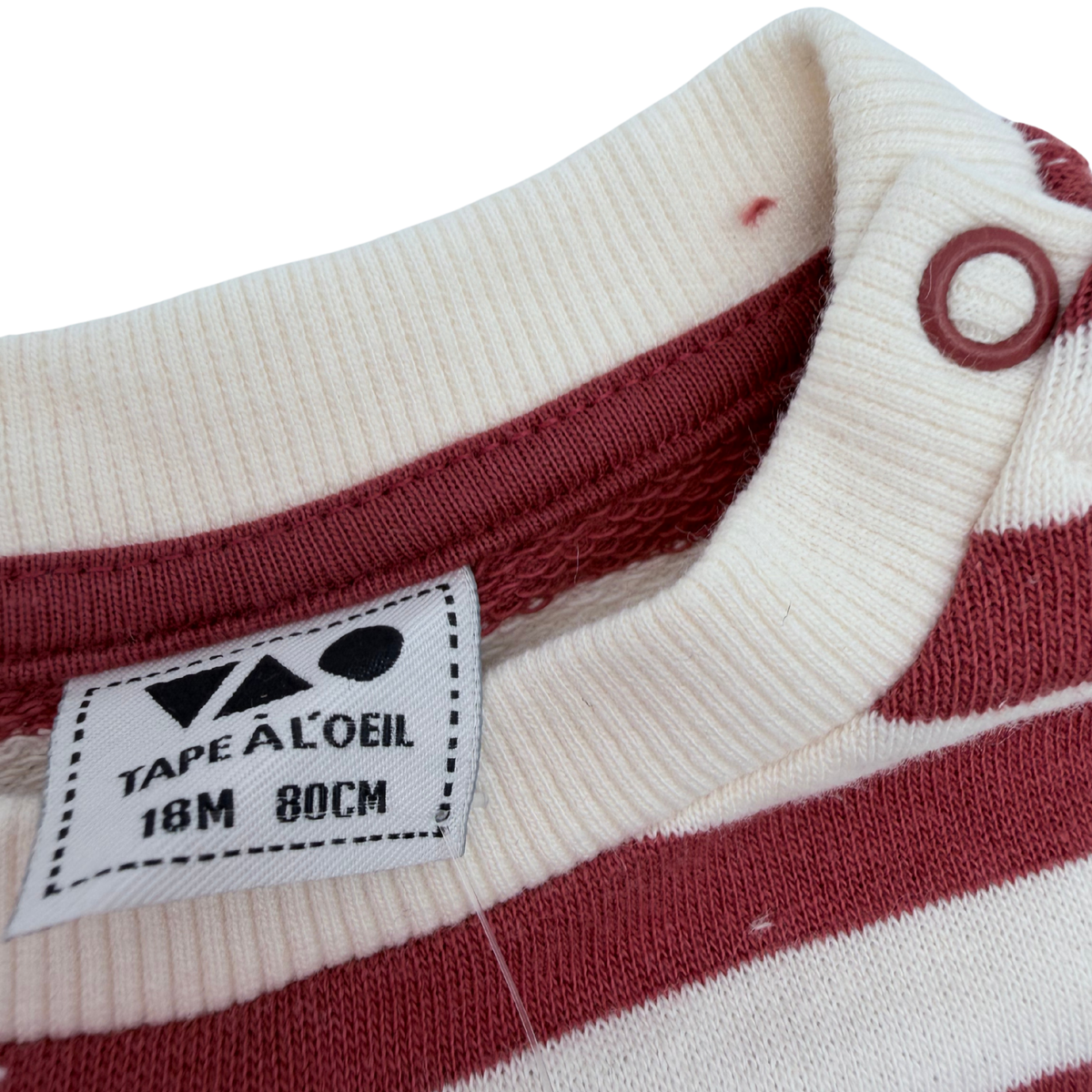 Sweat enfant rayé « Club Bisous » écru et bordeaux - 18 mois