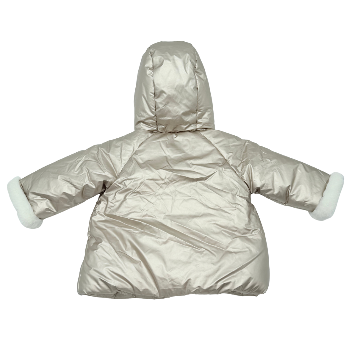 Doudoune bébé à capuche beige irisé et doublure douce – 9 mois