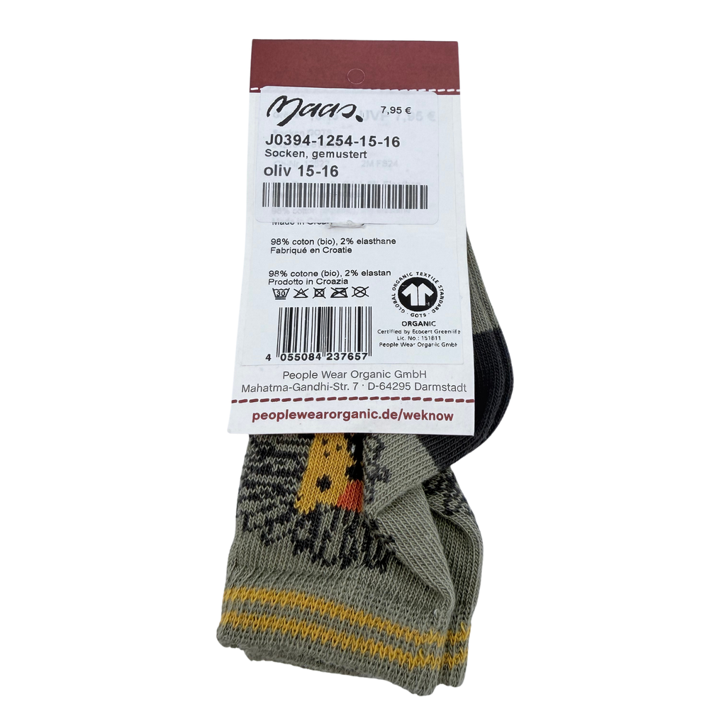 Chaussettes kaki en coton bio motif lion - 15-16