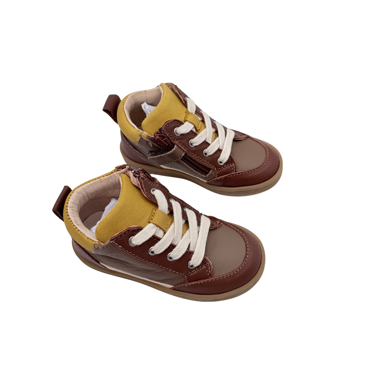 Baskets montantes premiers pas en cuir marron et jaune - 23