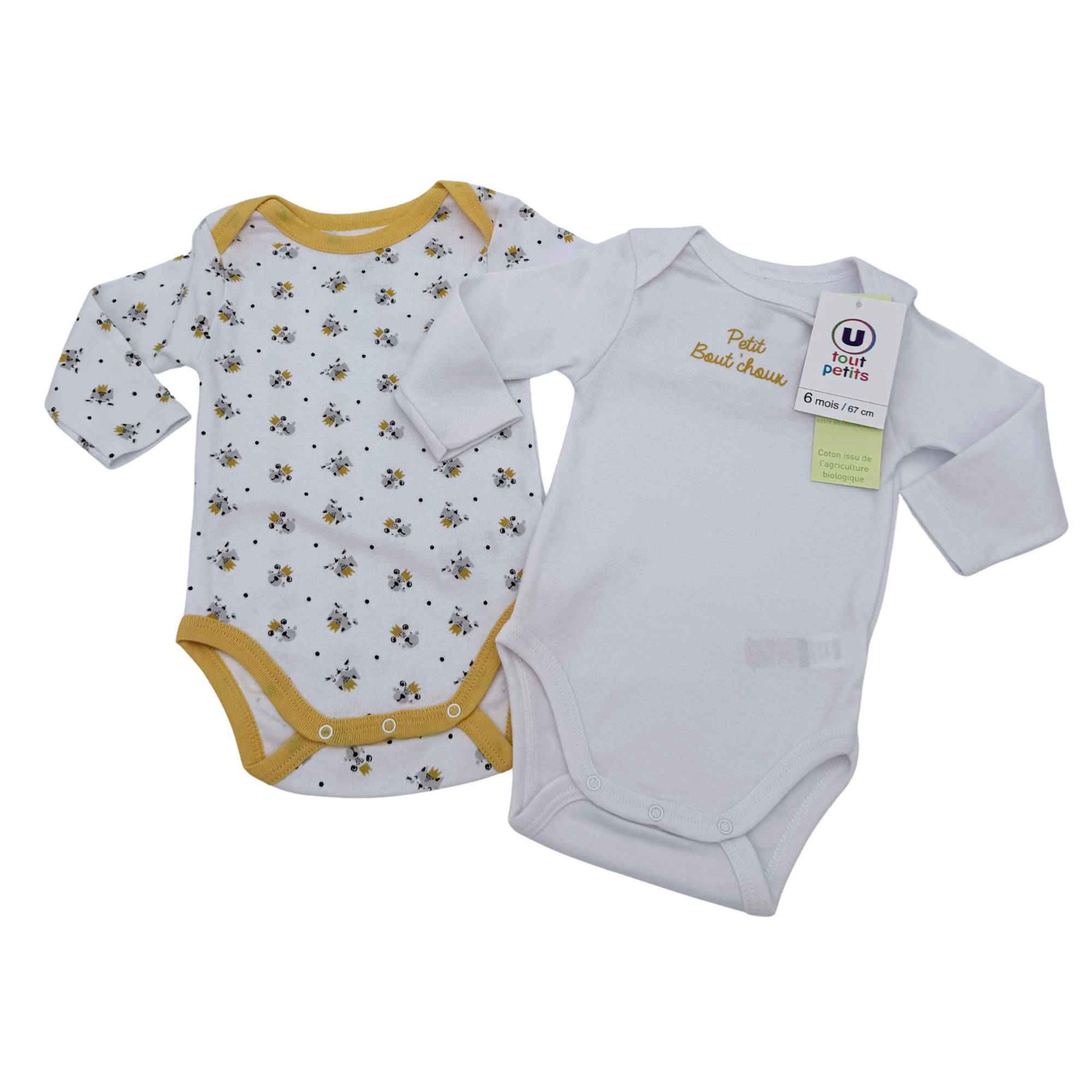 Lot de 2 bodies manches longues Petit bout’choux — 6 mois