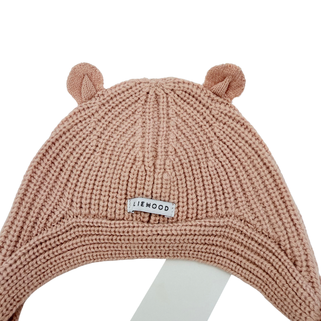 Bonnet rose en laine avec petites oreilles - 3-6 mois