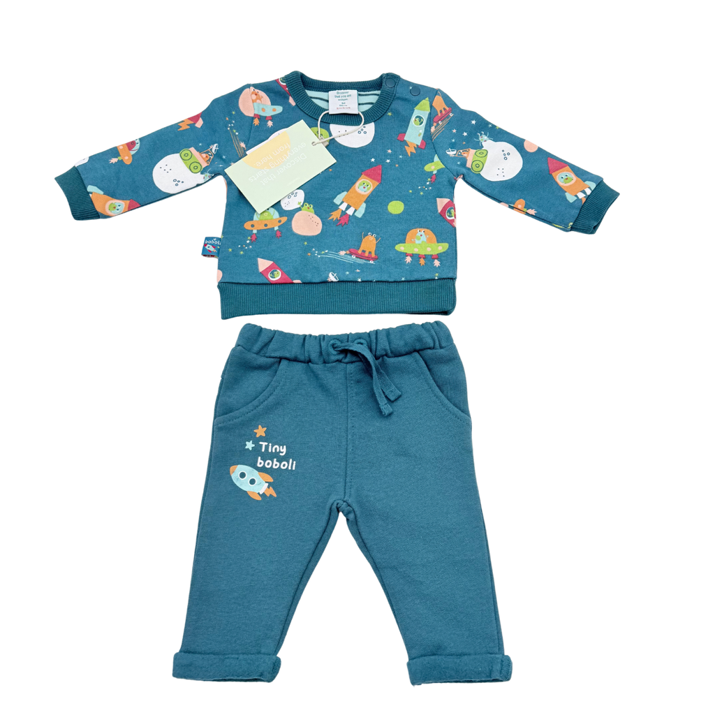 Ensemble bébé bleu imprimé espace - 1 mois