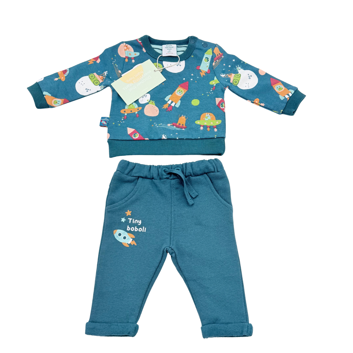 Ensemble bébé bleu imprimé espace - 1 mois