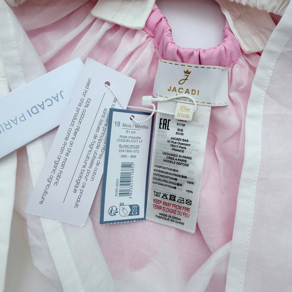 Robe bébé rose et blanche avec bloomer - 18 mois