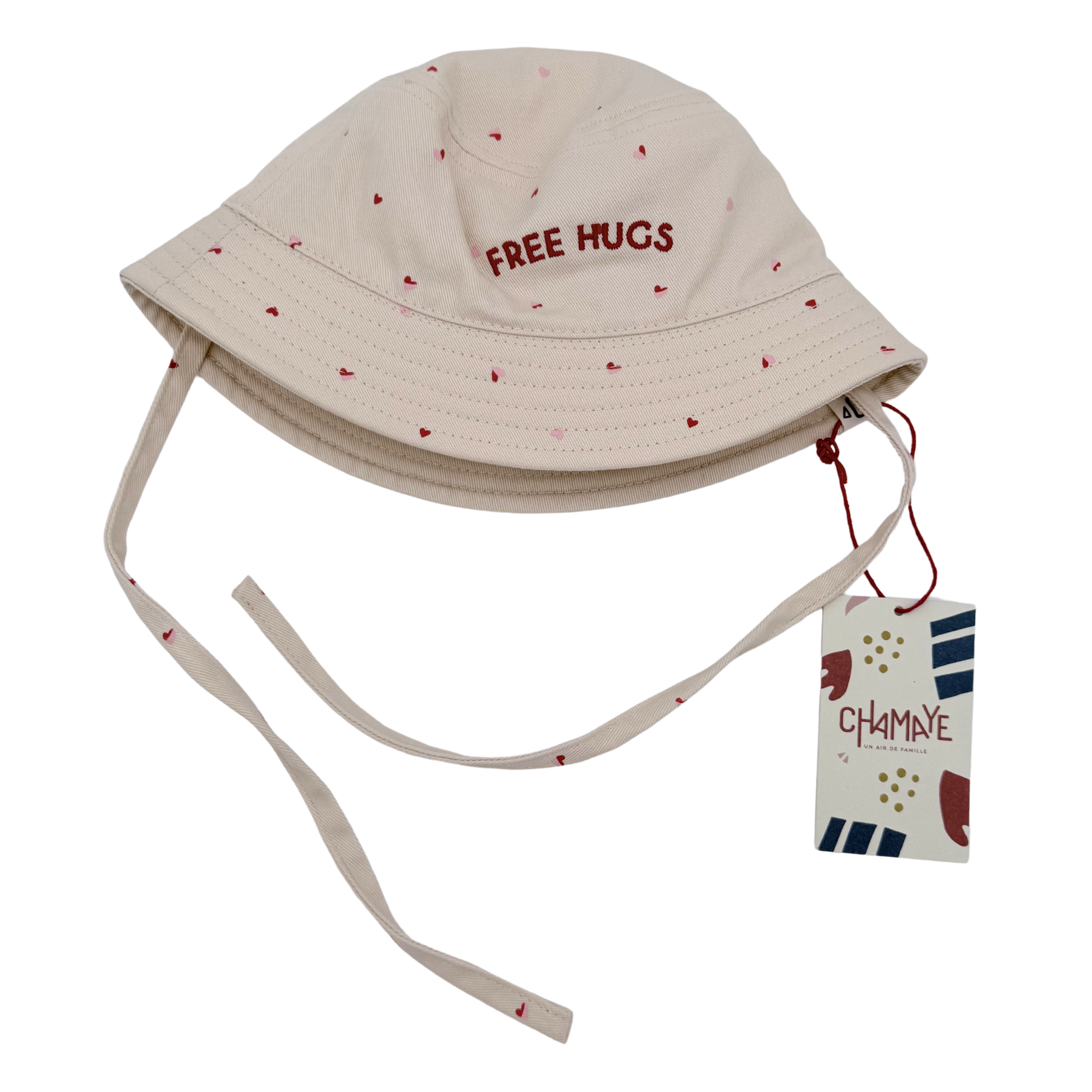 Bob bébé réversible beige à cœurs "Free Hugs" — 6-12 mois