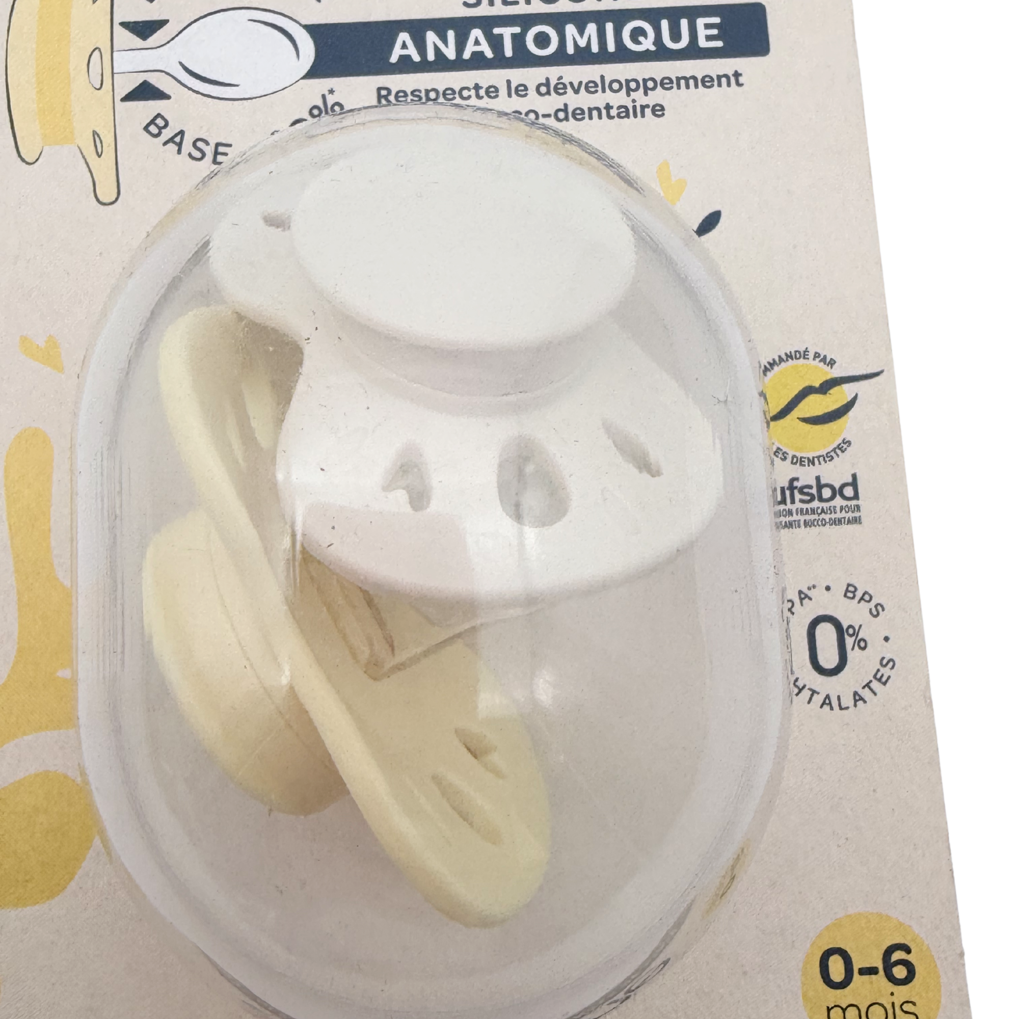 Lot de 2 sucettes silicone anatomique — 0-6 mois