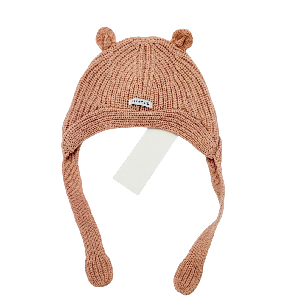 Bonnet rose en laine avec petites oreilles - 3-6 mois