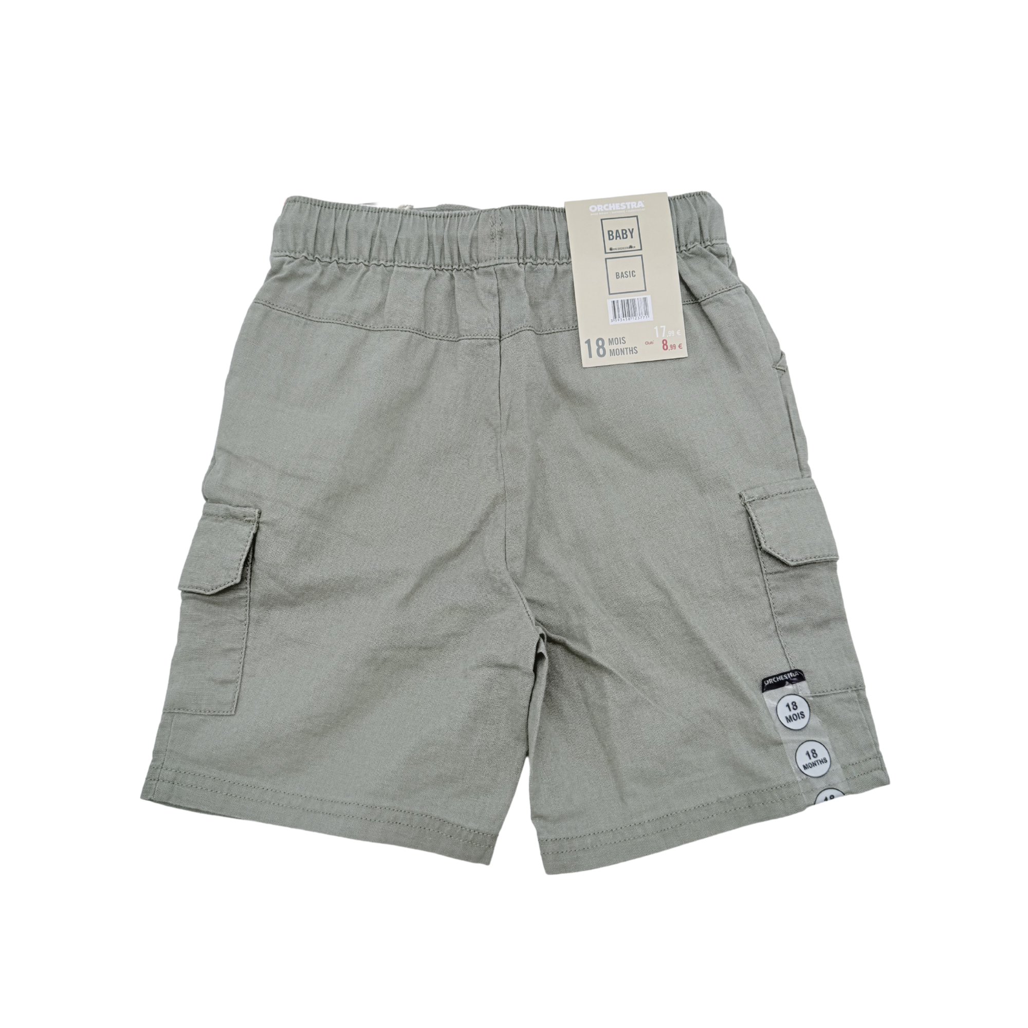 Short cargo vert sauge avec lin - 18 mois