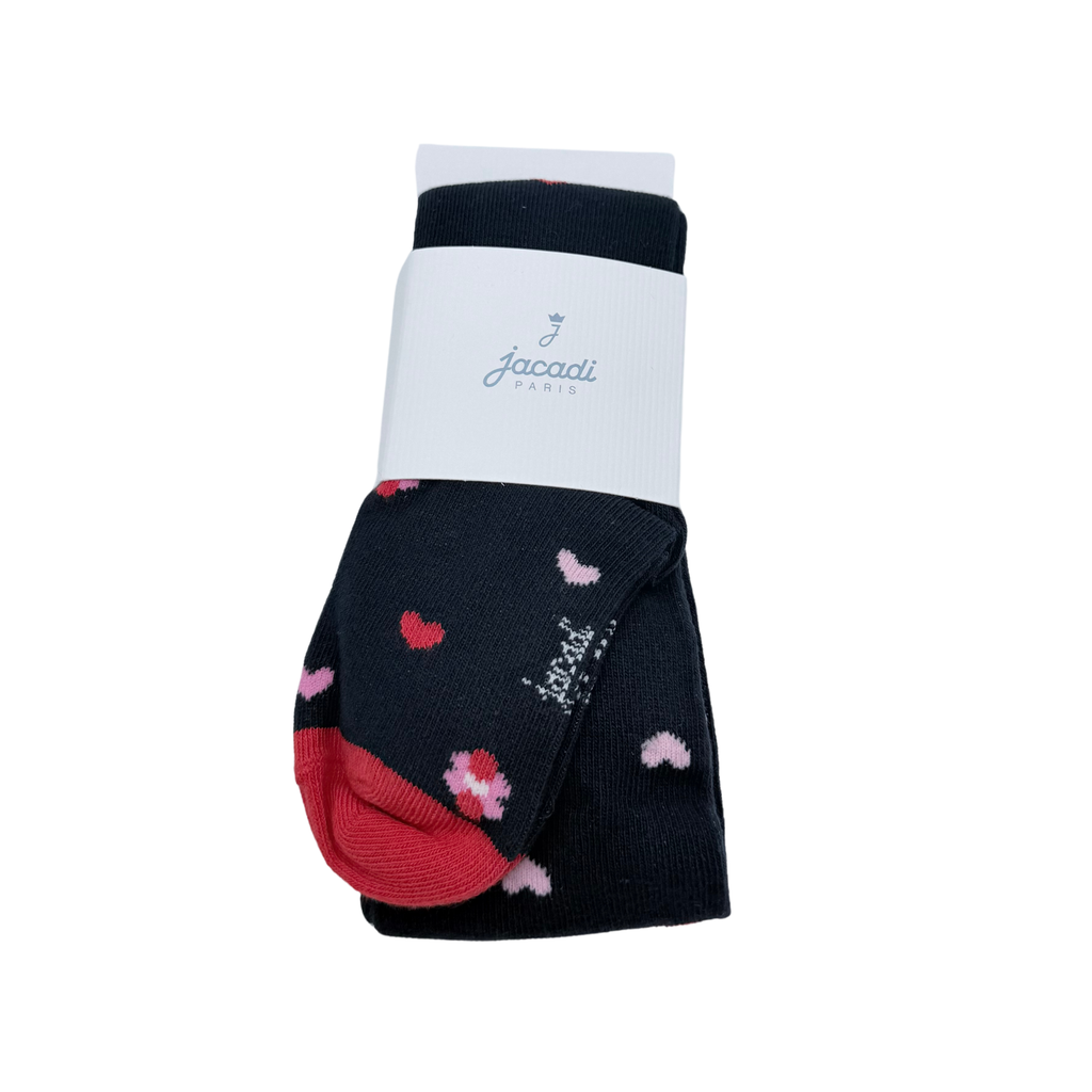 Collant bleu marine à cœurs roses - 25-26
