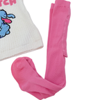 Robe pull écru Stitch et collants roses - 0-3 mois