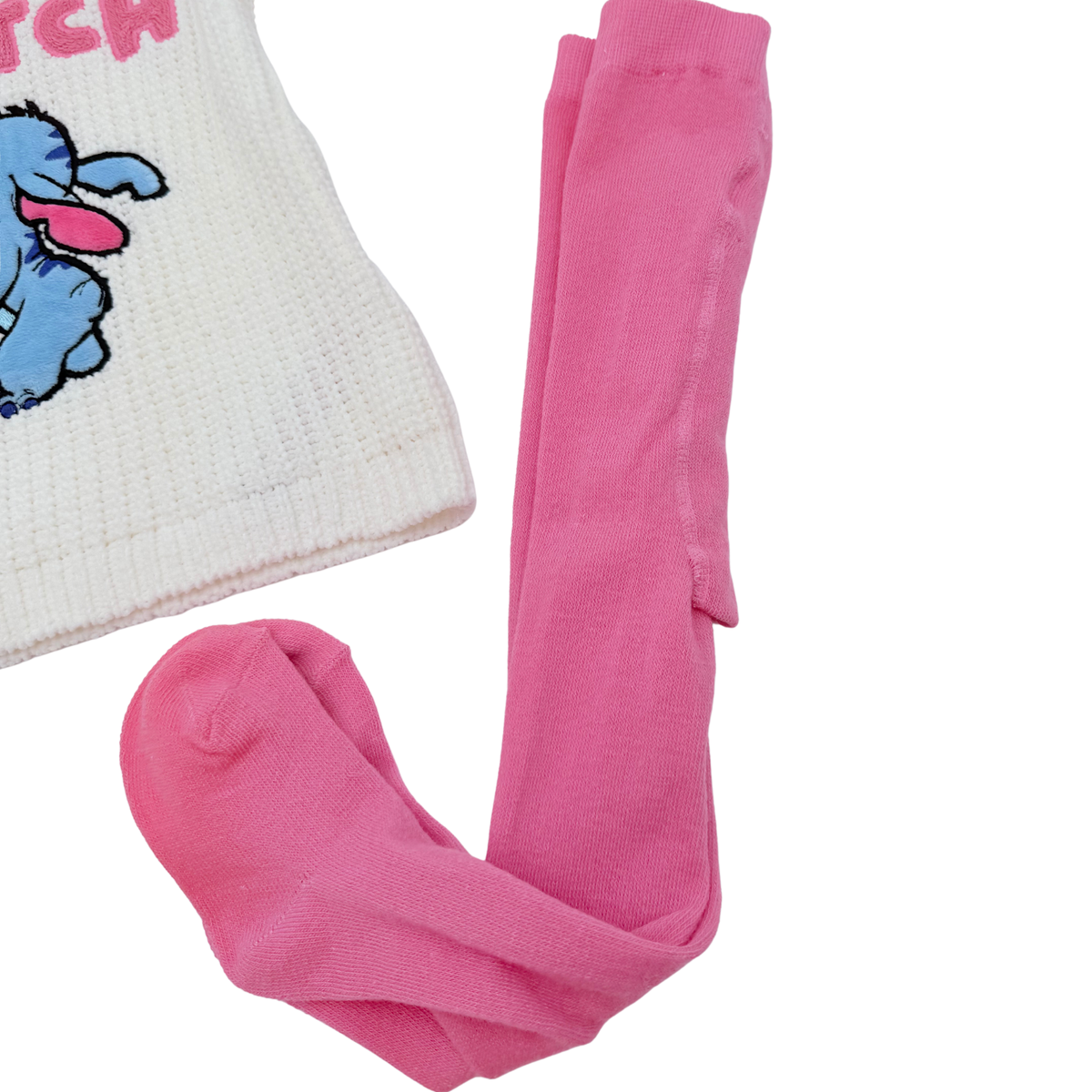 Robe pull écru Stitch et collants roses - 0-3 mois
