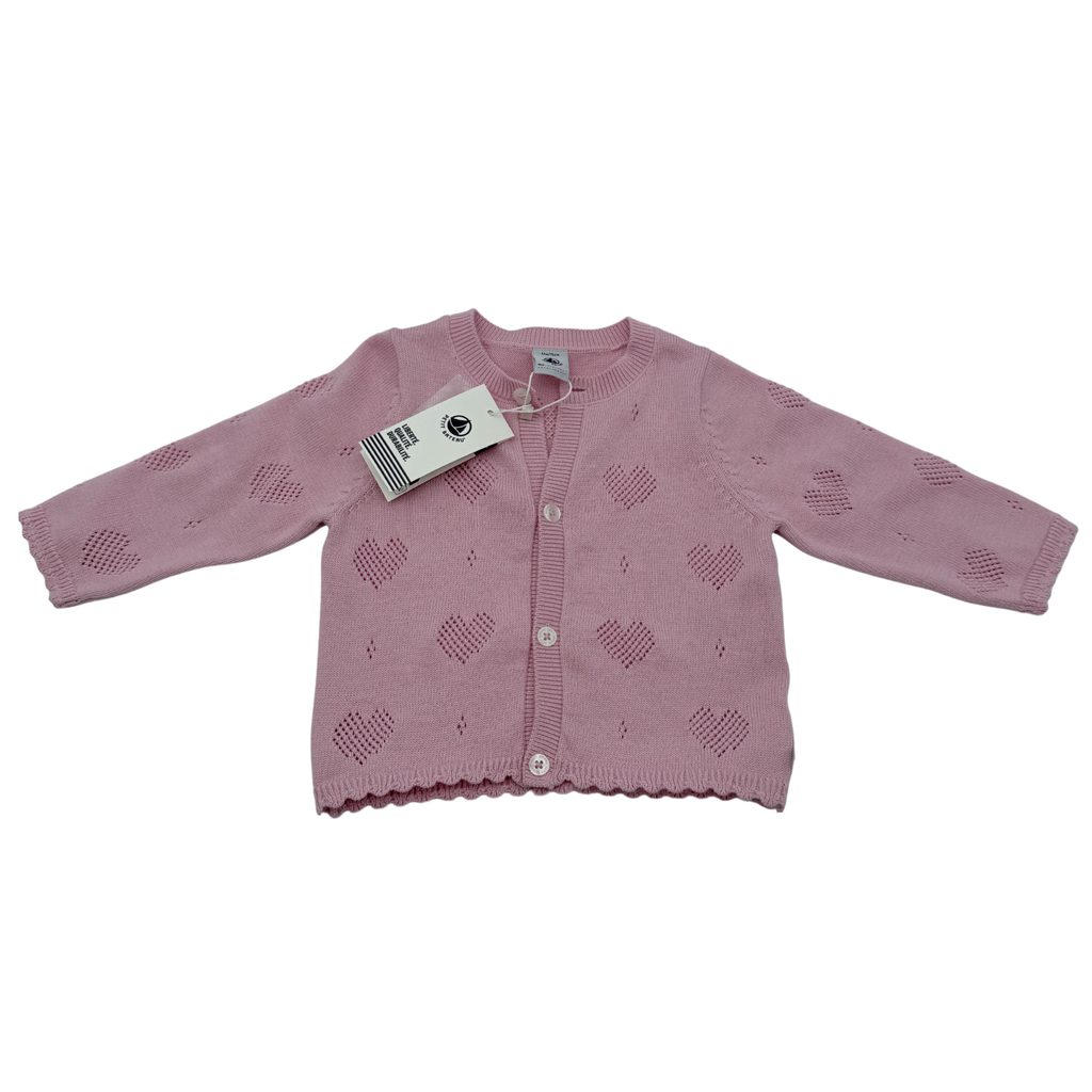 Gilet en maille ajourée à cœurs rose - 12 mois