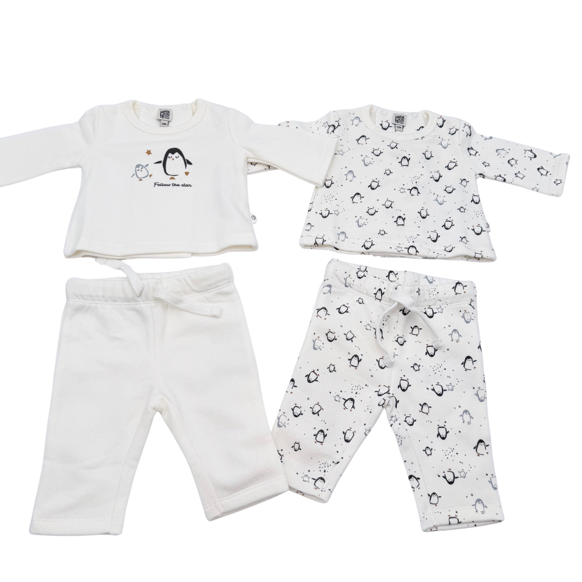 Lot de 2 ensembles bébé écrus motif pingouins - Naissance