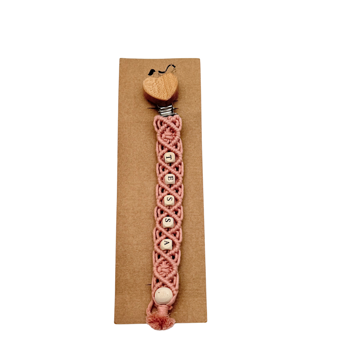 Attache-sucette macramé rose personnalisée Tessa
