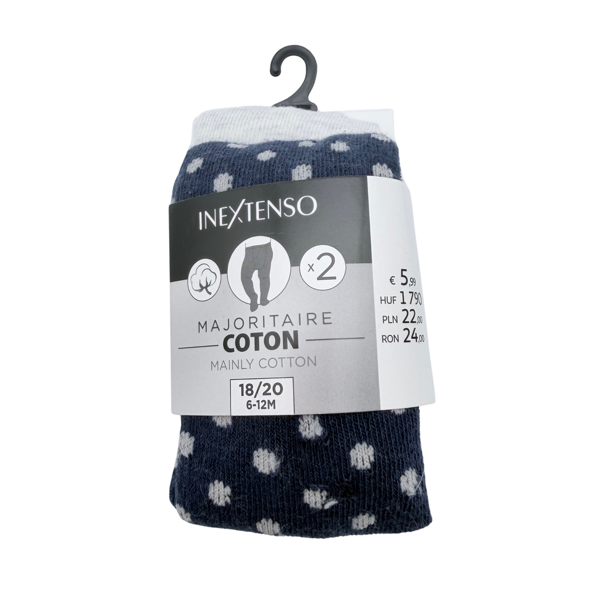 Lot de 2 collants bébé bleu marine et blanc à pois – 18-20
